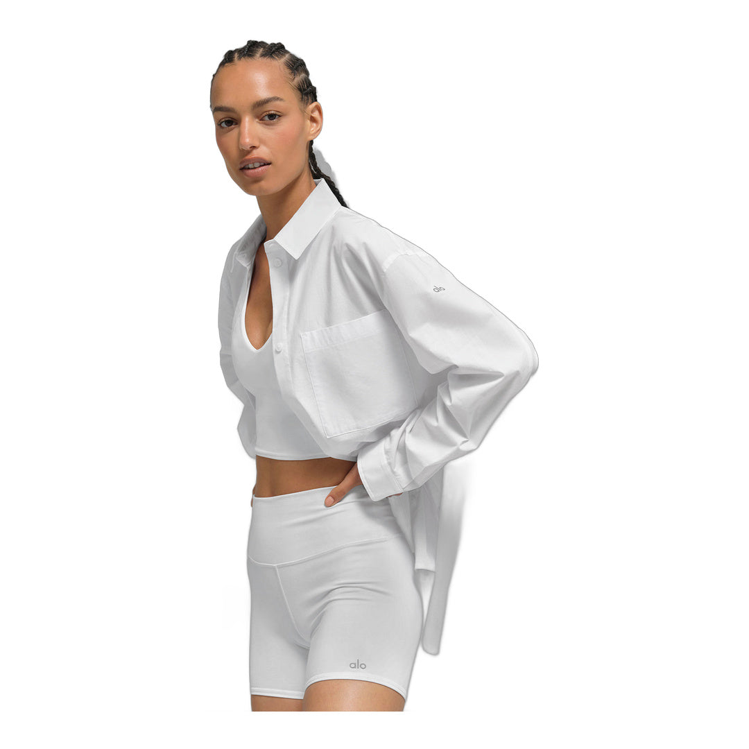 alo Cotton Real Deal Button Up Long Sleeve - White by Alo Yoga