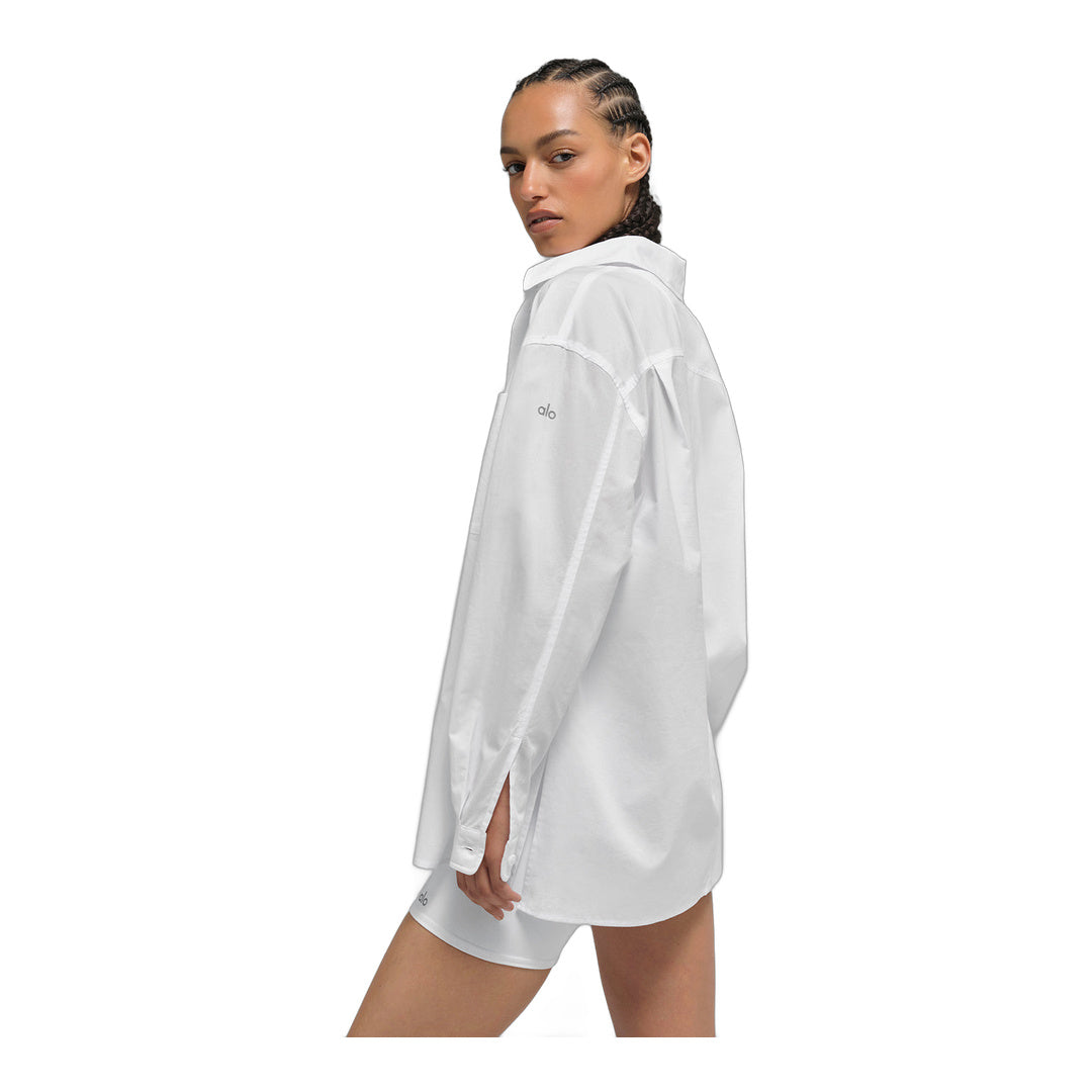 alo Cotton Real Deal Button Up Long Sleeve - White by Alo Yoga