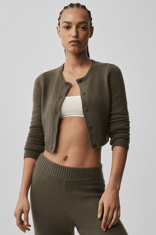 Wool Cashmere New Class Cropped Cardigan - Olive Tree (W3982R)