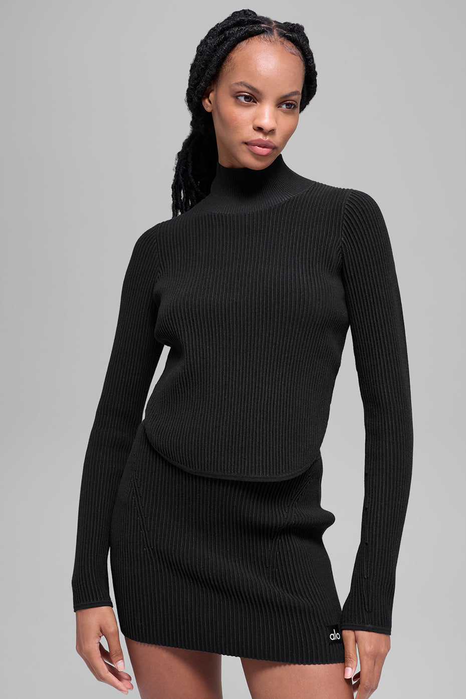 Denim Knit Backless Long Sleeve - Black/Anthracite (W3983R)