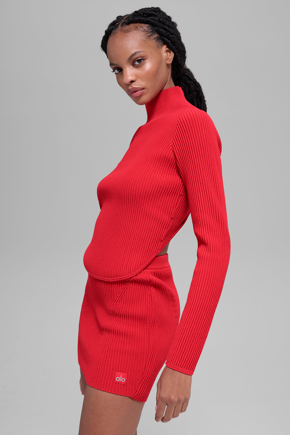 Denim Knit Backless Long Sleeve - Bright Red (W3983R)