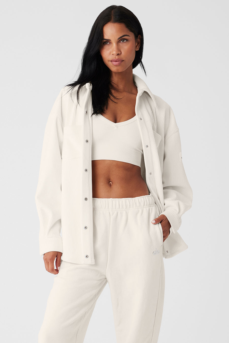 Ribbed Velour Mountain Side Shacket - Ivory (W4468R)