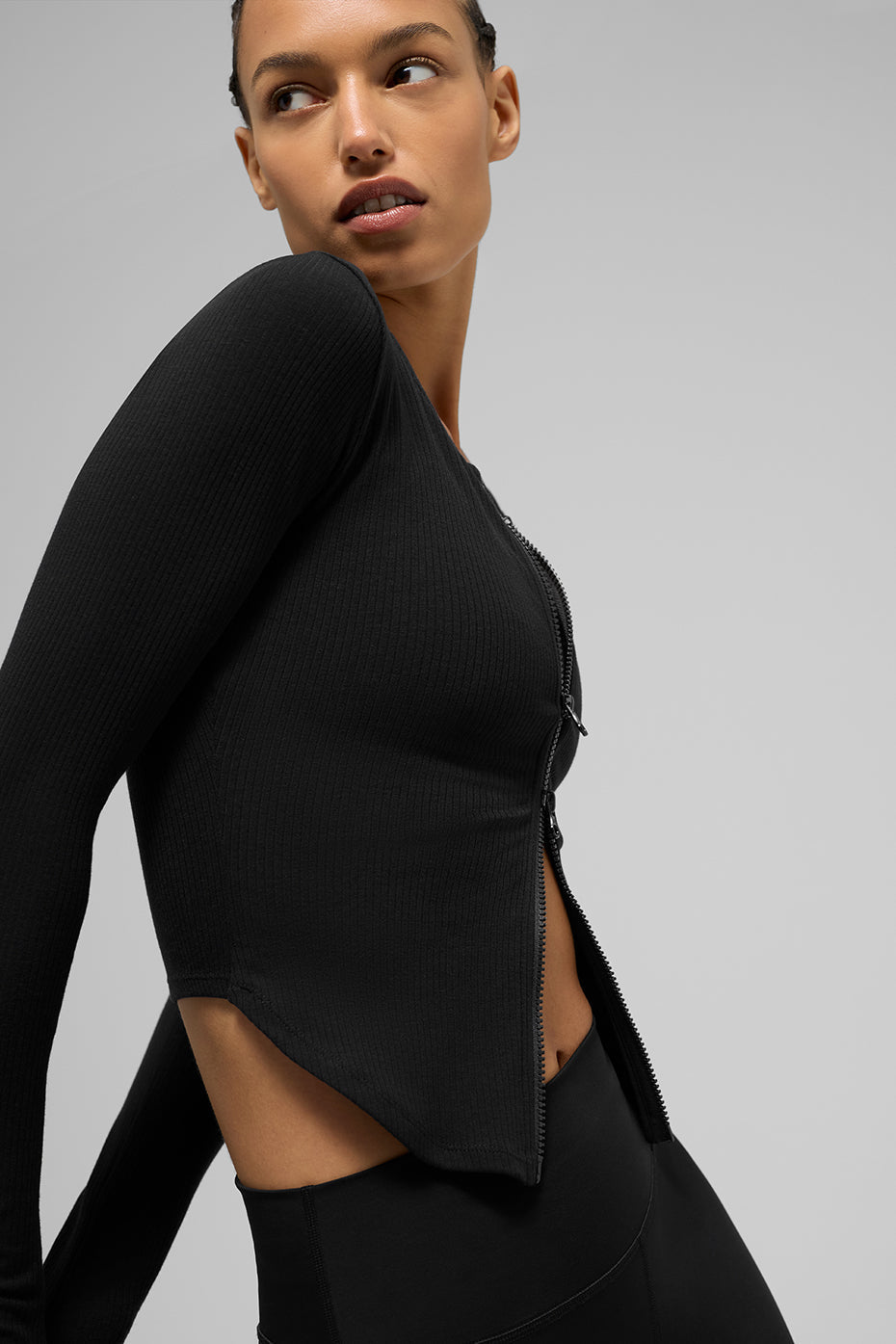 Ribbed Stardust Long Sleeve - Black (W4488R)