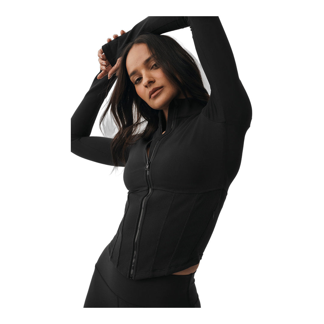 alo Airbrush Corset Full Zip Jacket - Black by Alo Yoga