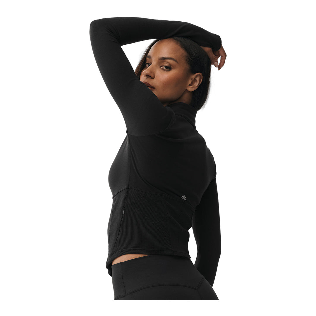alo Airbrush Corset Full Zip Jacket - Black by Alo Yoga