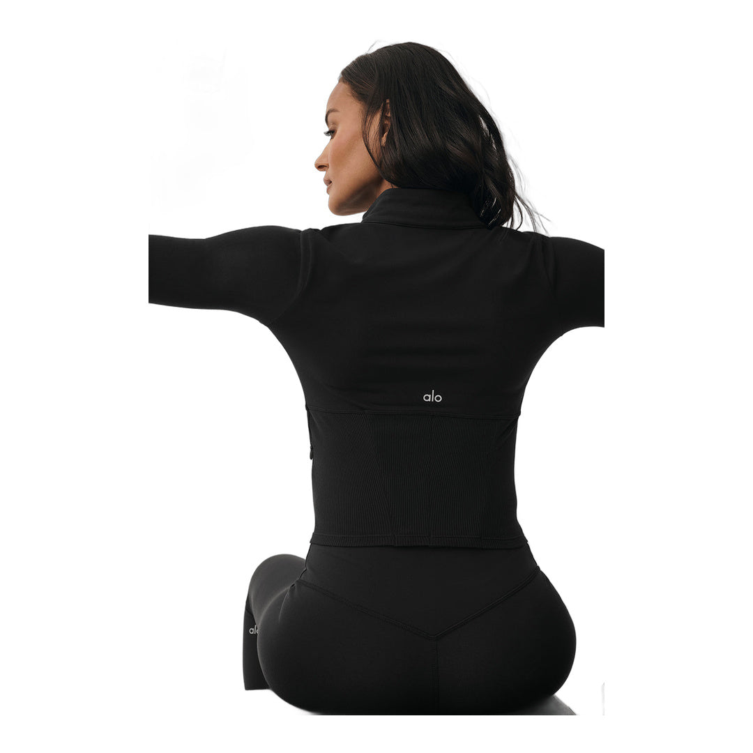 alo Airbrush Corset Full Zip Jacket - Black by Alo Yoga