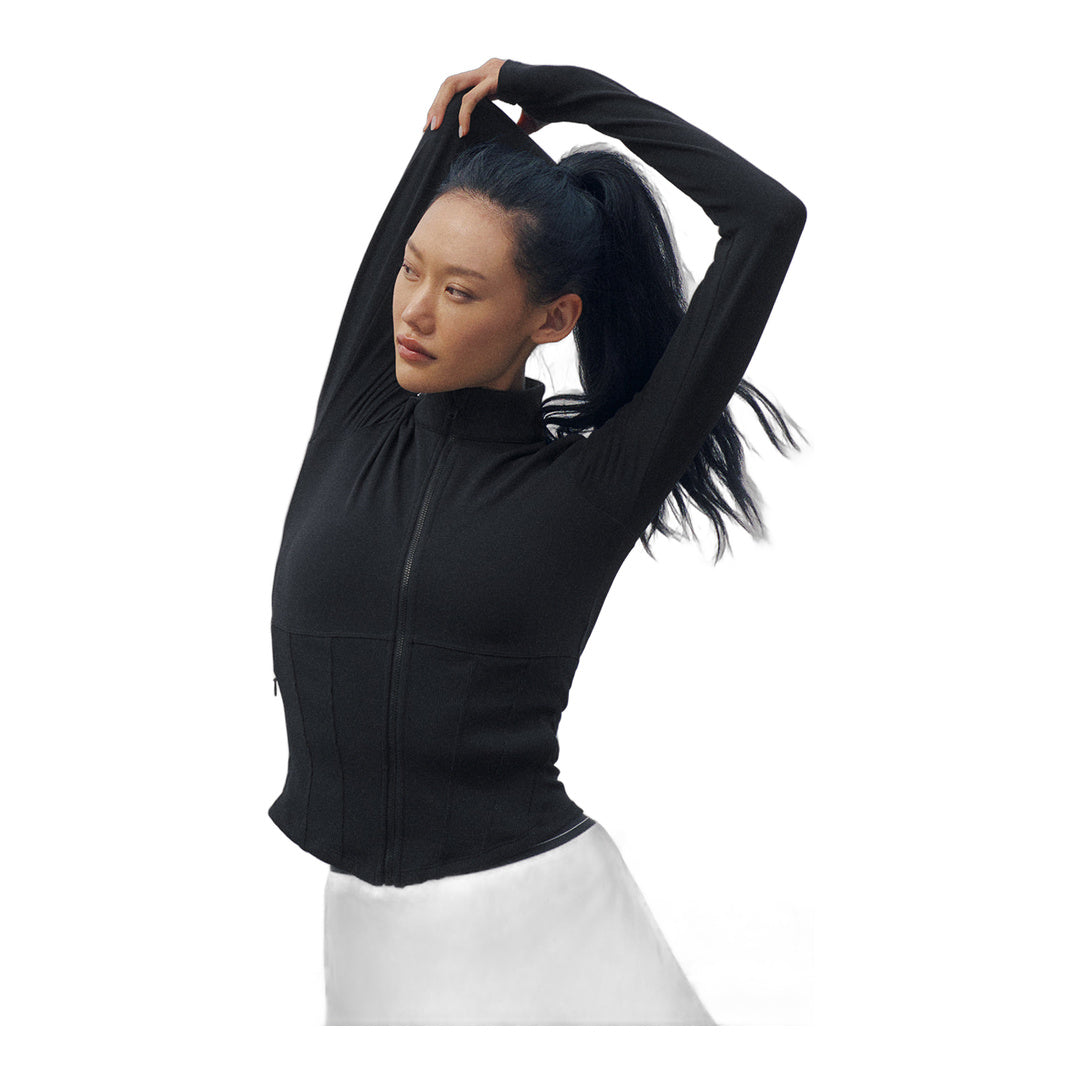 alo Airbrush Corset Full Zip Jacket - Black by Alo Yoga
