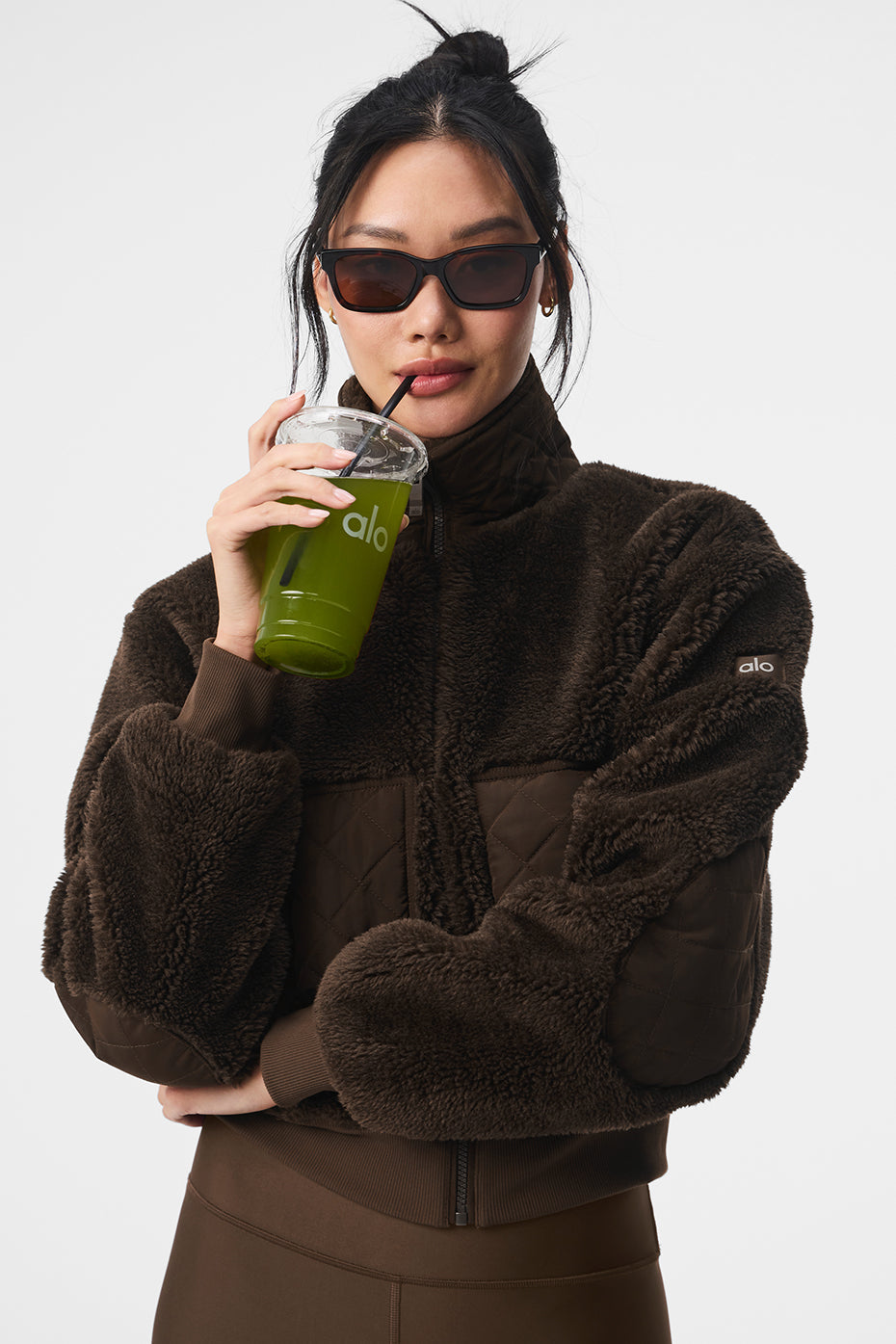 Alo Yoga Sherpa Edge Bomber in Espresso