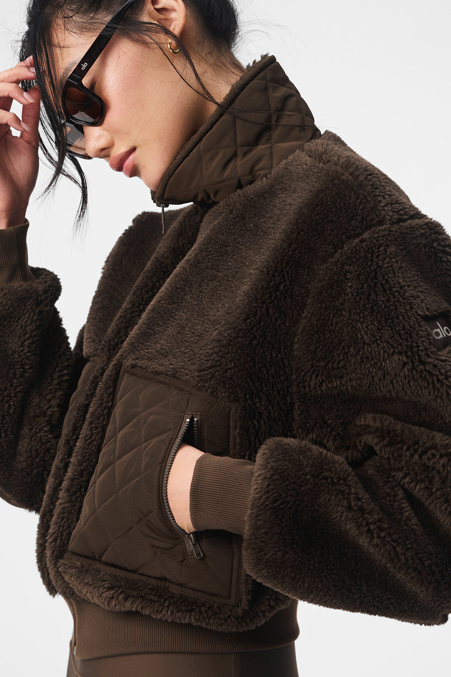 Alo Yoga Sherpa Edge Bomber in Espresso, product image 3 of 4