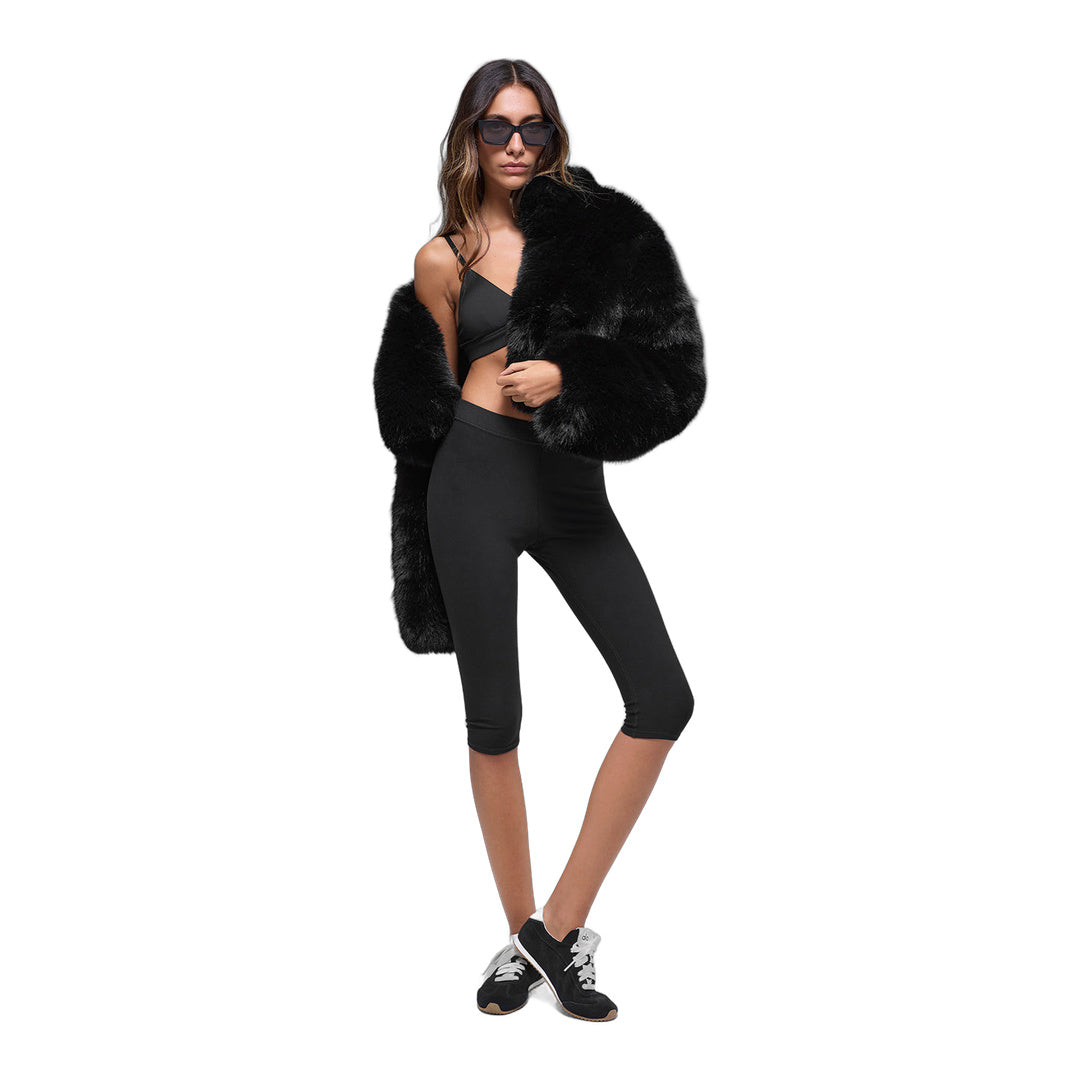 alo Opulent Faux Fur Cropped Jacket - Black by Alo Yoga