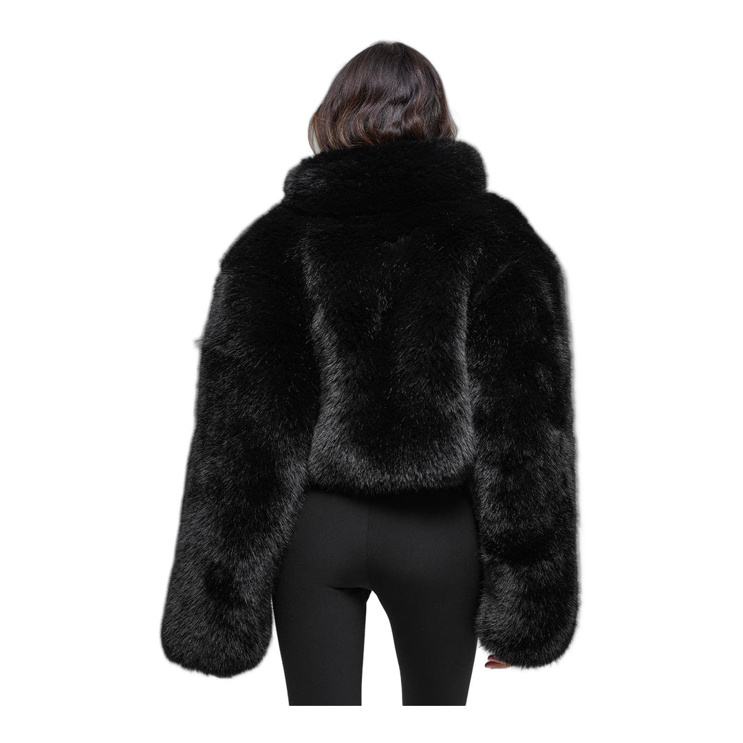 alo Opulent Faux Fur Cropped Jacket - Black by Alo Yoga