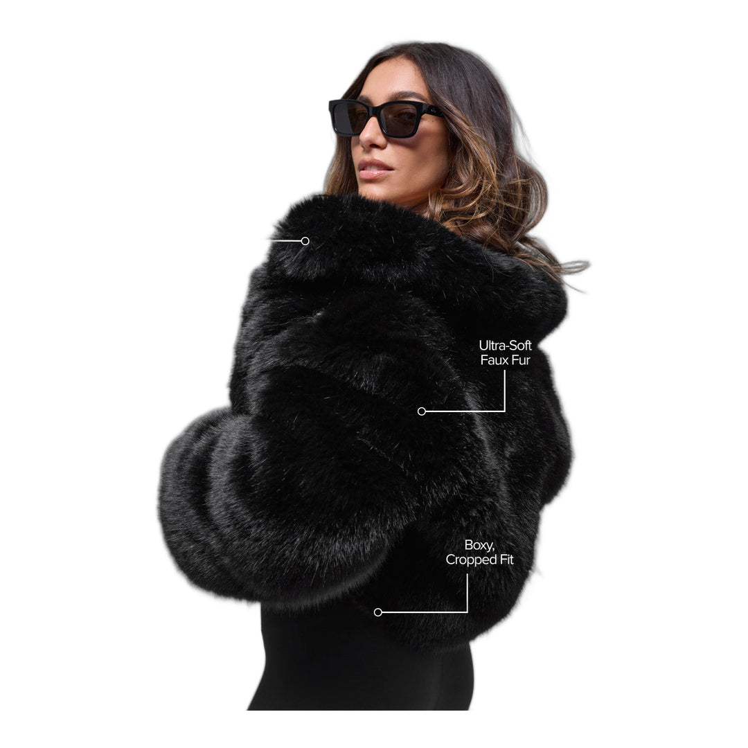 alo Opulent Faux Fur Cropped Jacket - Black by Alo Yoga