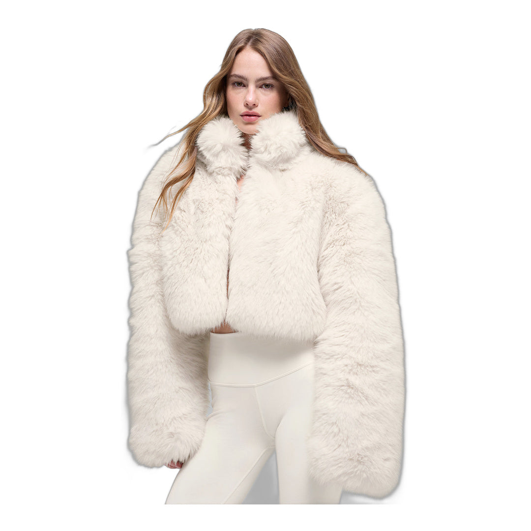 alo Opulent Faux Fur Cropped Jacket - Ivory by Alo Yoga
