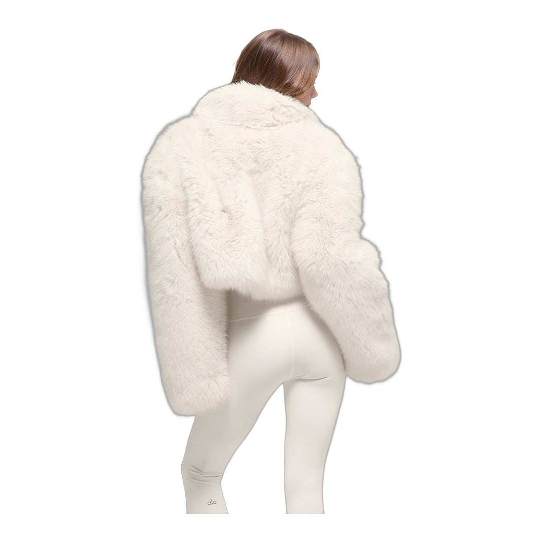 alo Opulent Faux Fur Cropped Jacket - Ivory by Alo Yoga