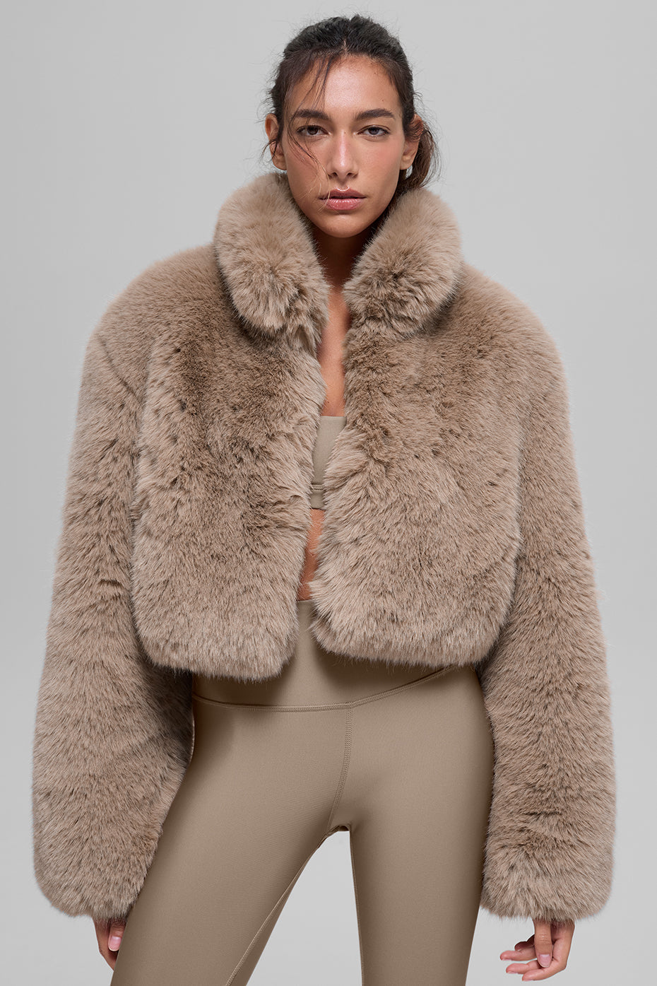Opulent Faux Fur Cropped Jacket - Oat (W4564R)
