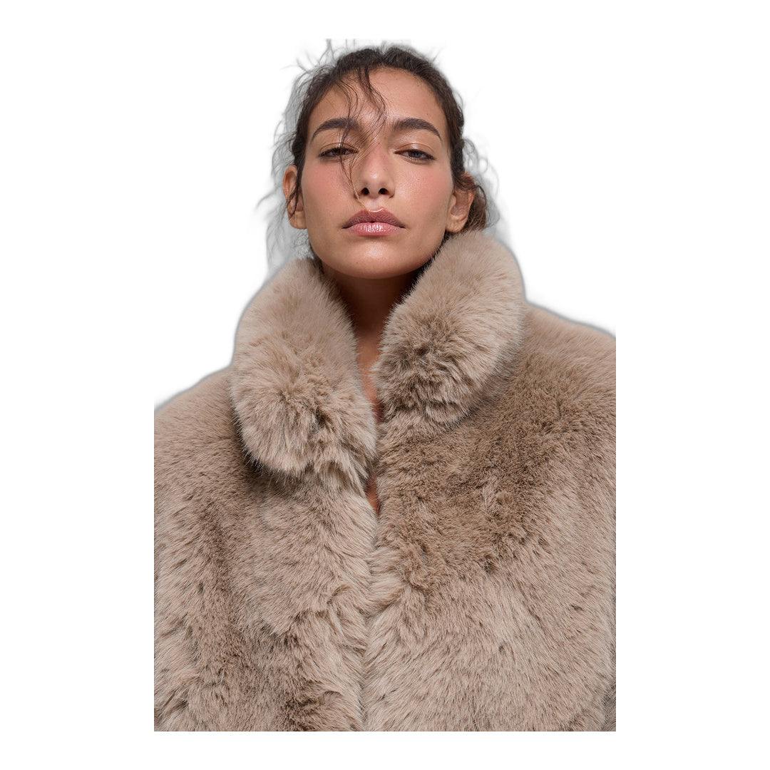 alo Opulent Faux Fur Cropped Jacket - Oat by Alo Yoga