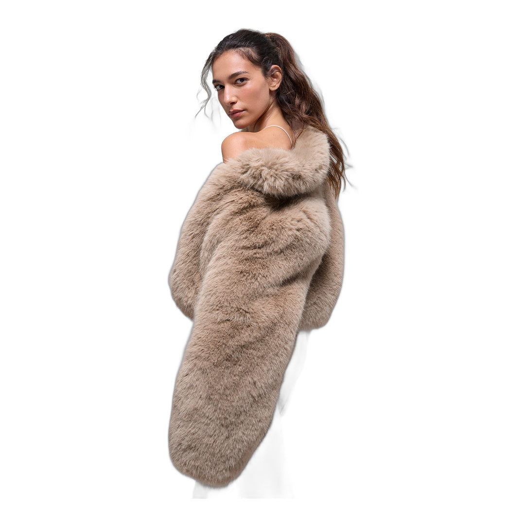 alo Opulent Faux Fur Cropped Jacket - Oat by Alo Yoga