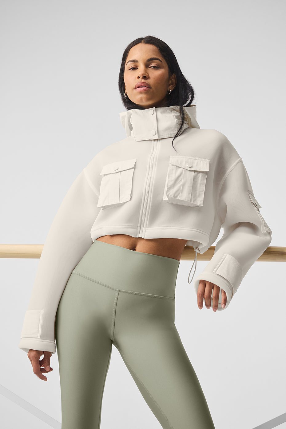 Cropped Engage Cargo Parka - Ivory (W4566R)