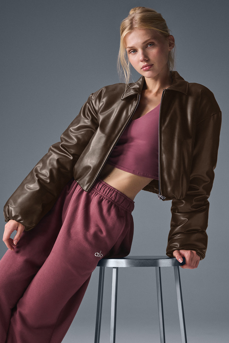 Faux Leather Cropped Premier Bomber - Espresso (W4618R)