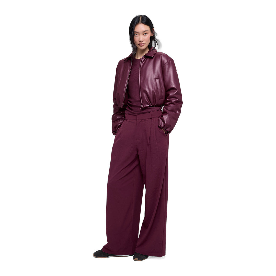 alo Faux Leather Cropped Premier Bomber - Burgundy by Alo Yoga