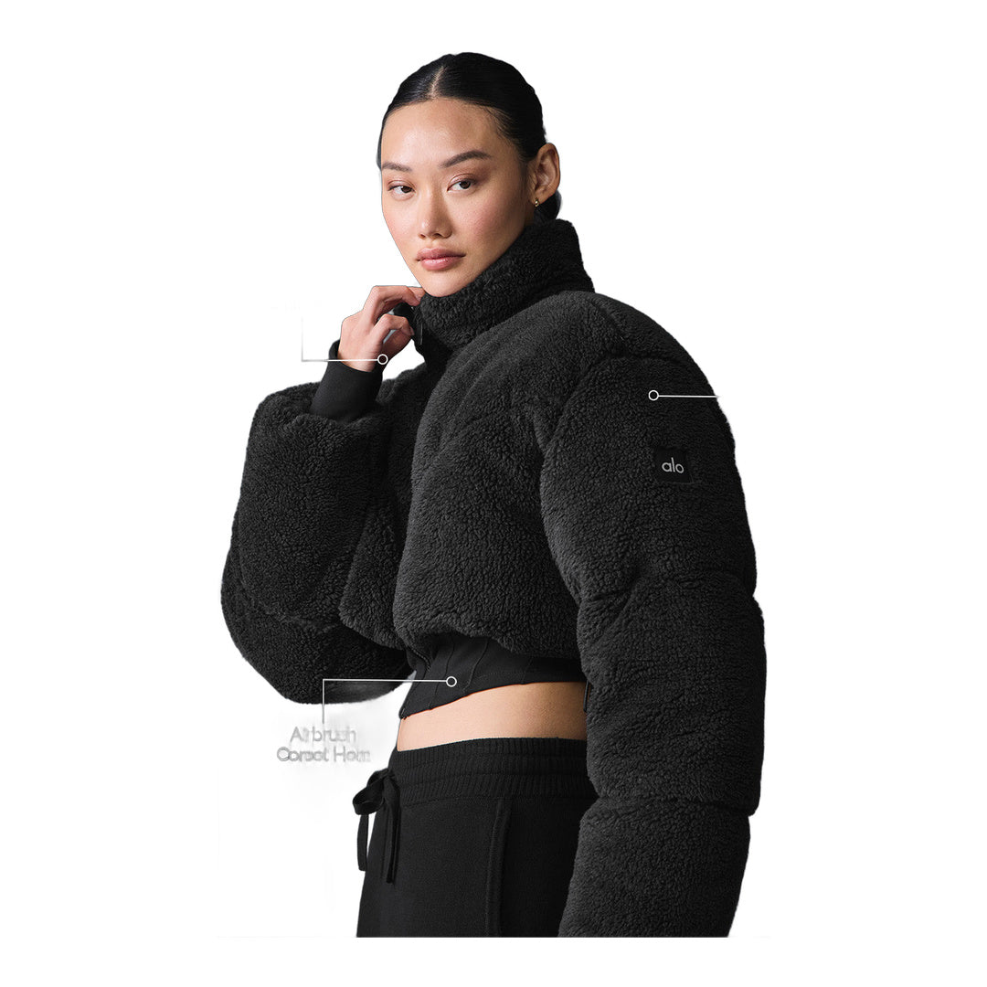alo Sherpa Main Act Corset Puffer - Black by Alo Yoga