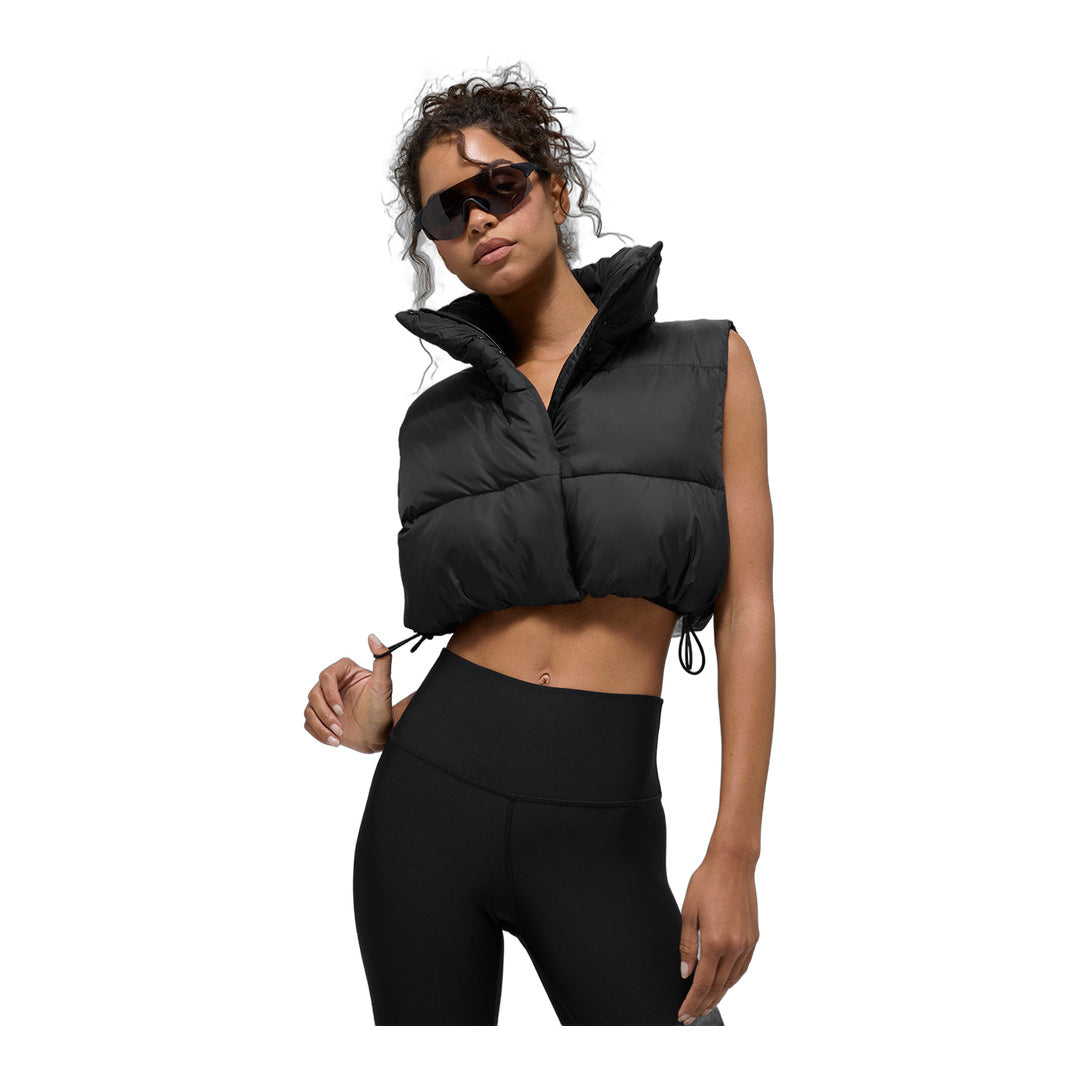 alo Cropped Gold Rush Puffer Vest - Black by Alo Yoga