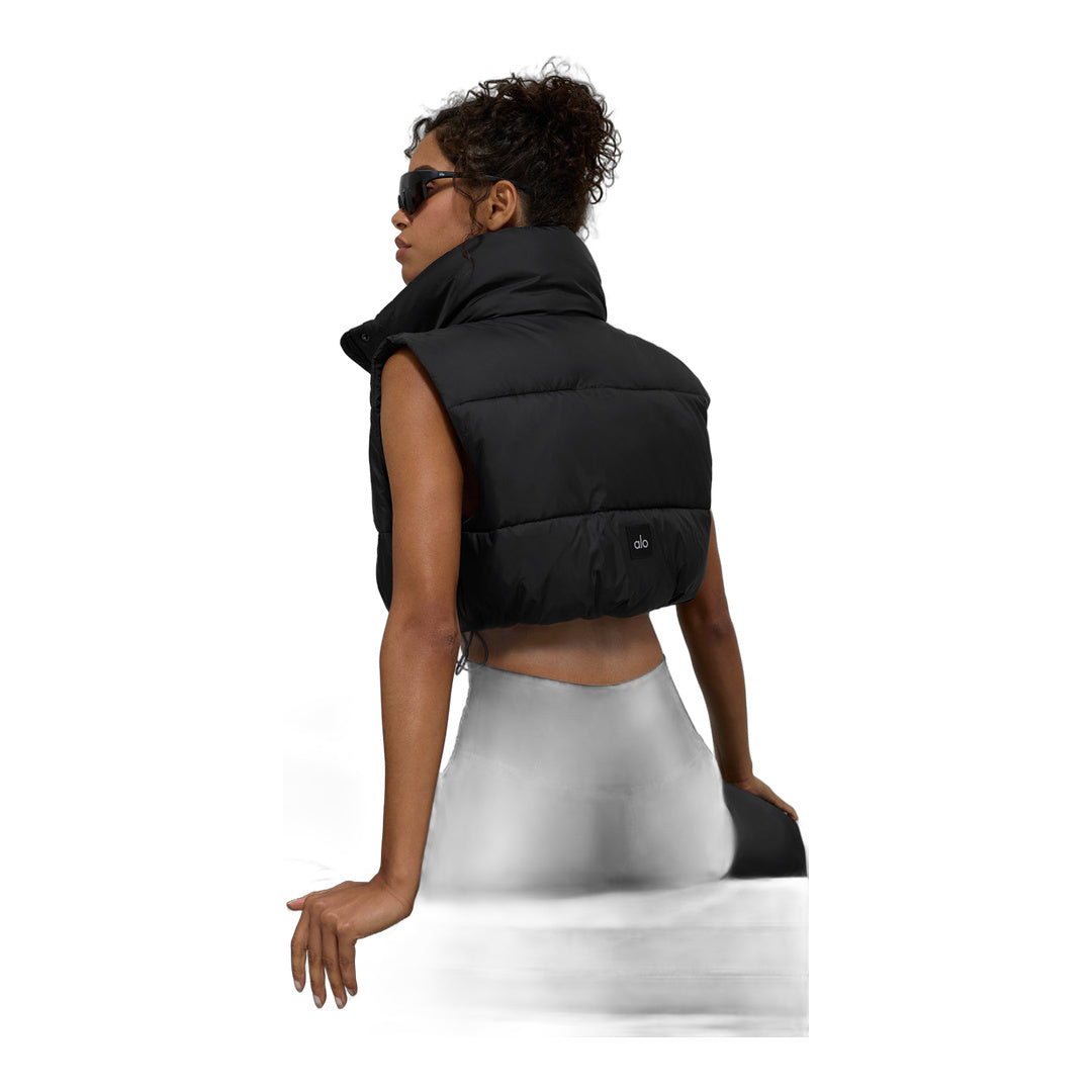 alo Cropped Gold Rush Puffer Vest - Black by Alo Yoga