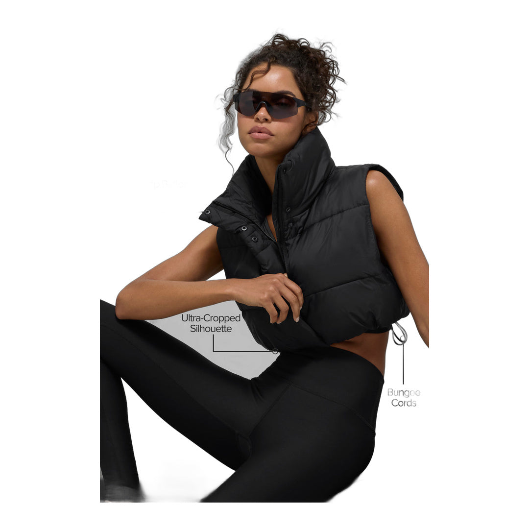 alo Cropped Gold Rush Puffer Vest - Black by Alo Yoga