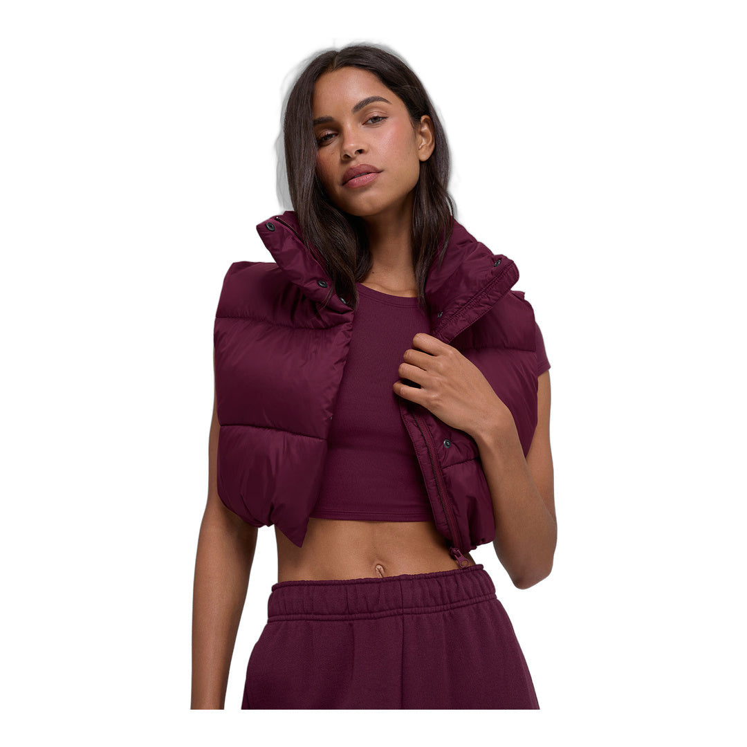 alo Cropped Gold Rush Puffer Vest - Burgundy by Alo Yoga