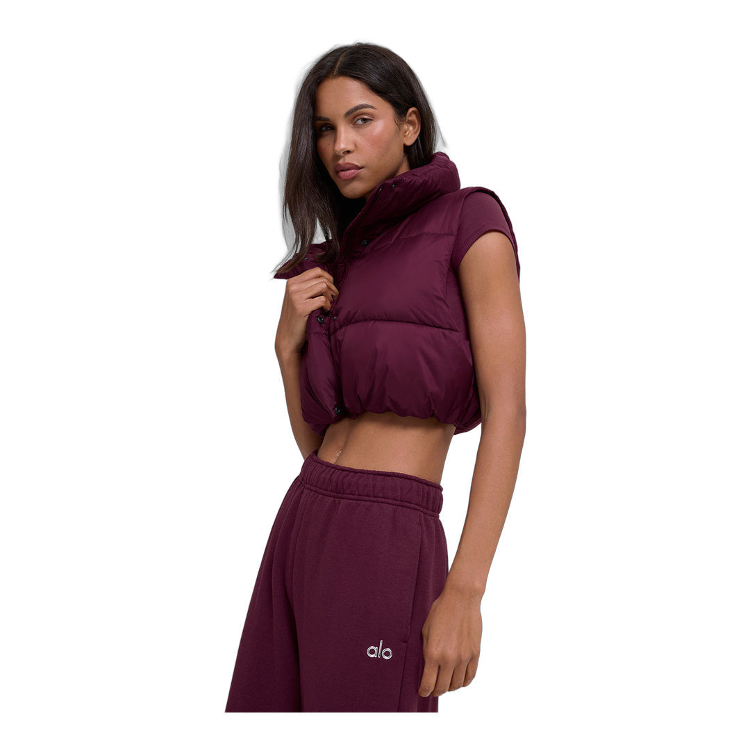 alo Cropped Gold Rush Puffer Vest - Burgundy by Alo Yoga