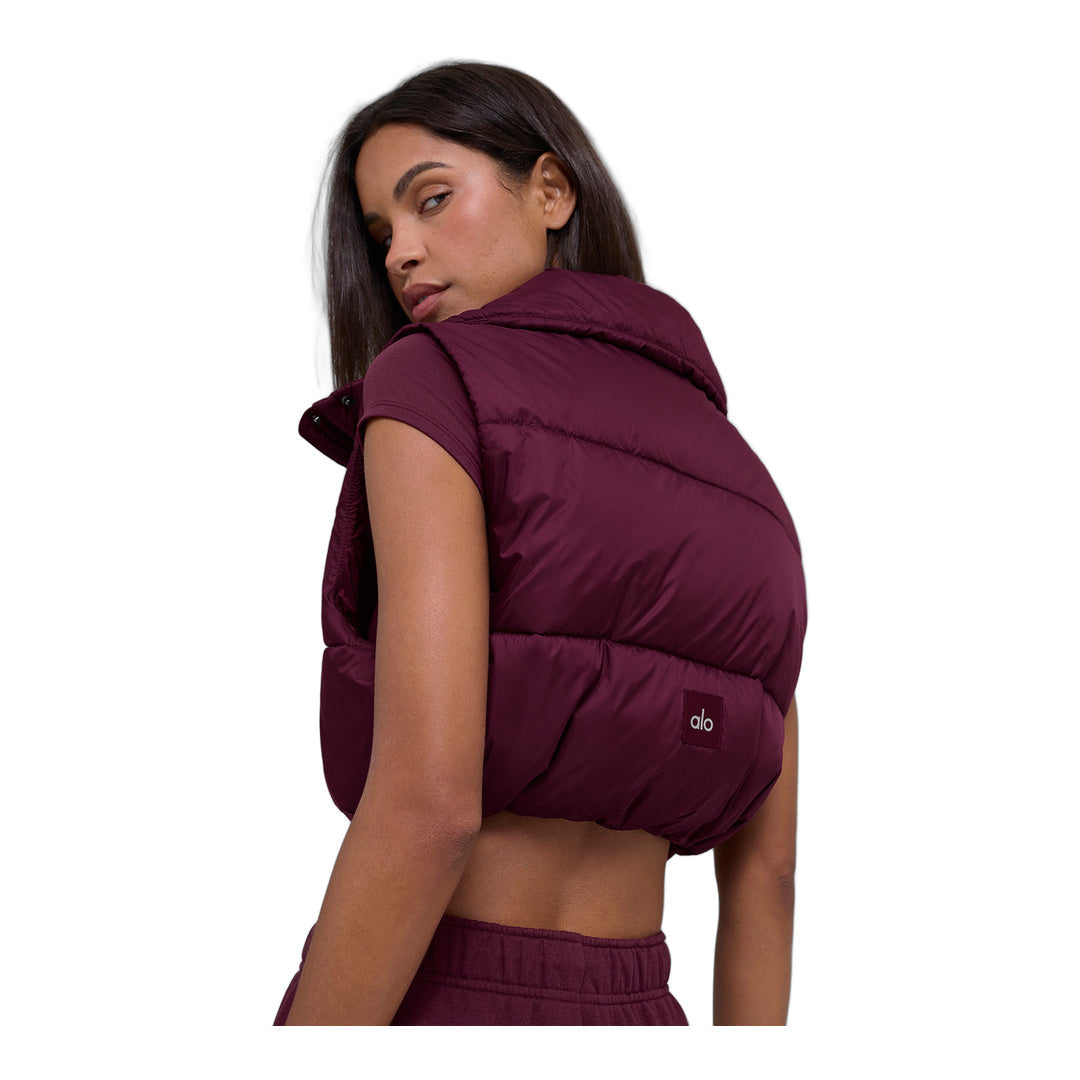 alo Cropped Gold Rush Puffer Vest - Burgundy by Alo Yoga