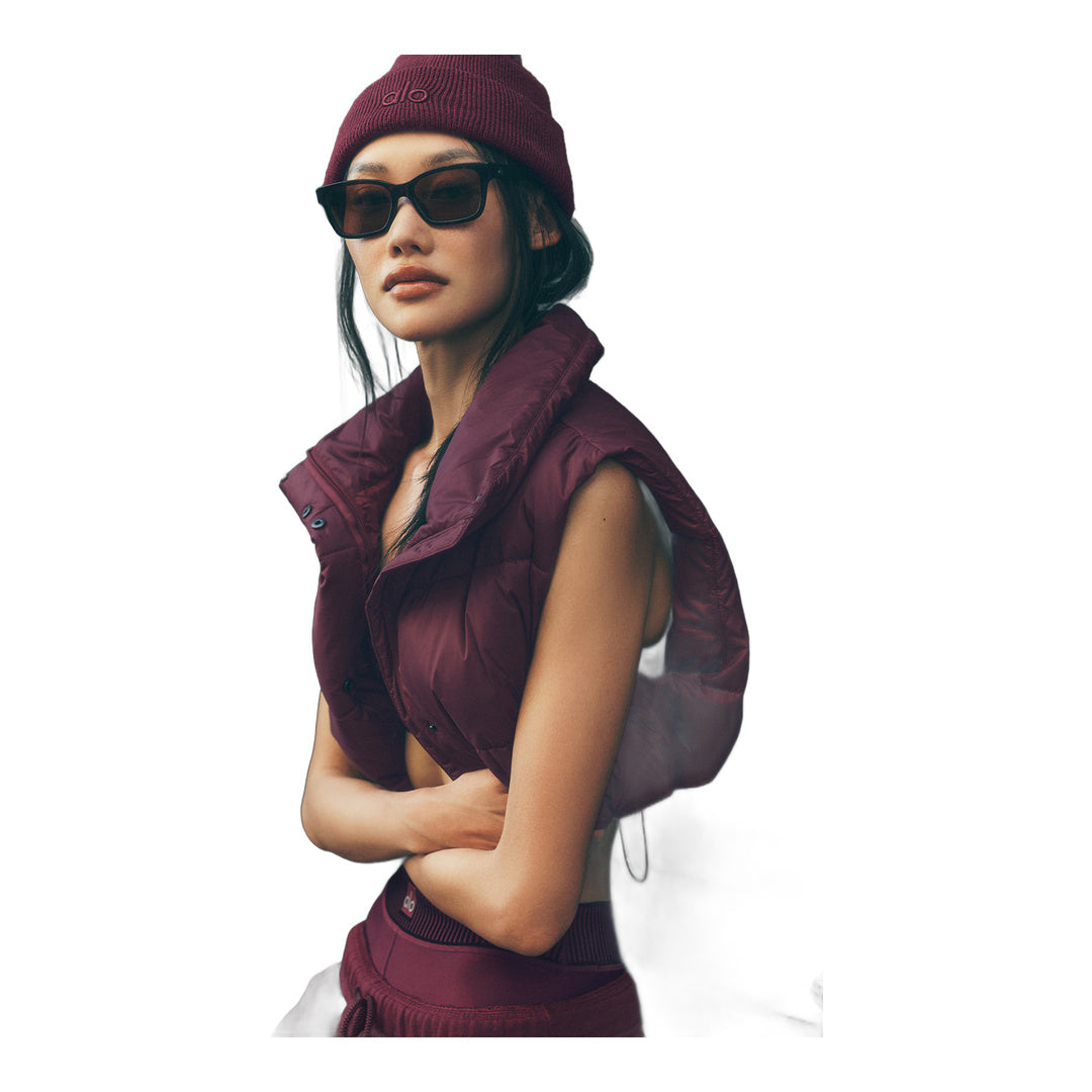 alo Cropped Gold Rush Puffer Vest - Burgundy by Alo Yoga
