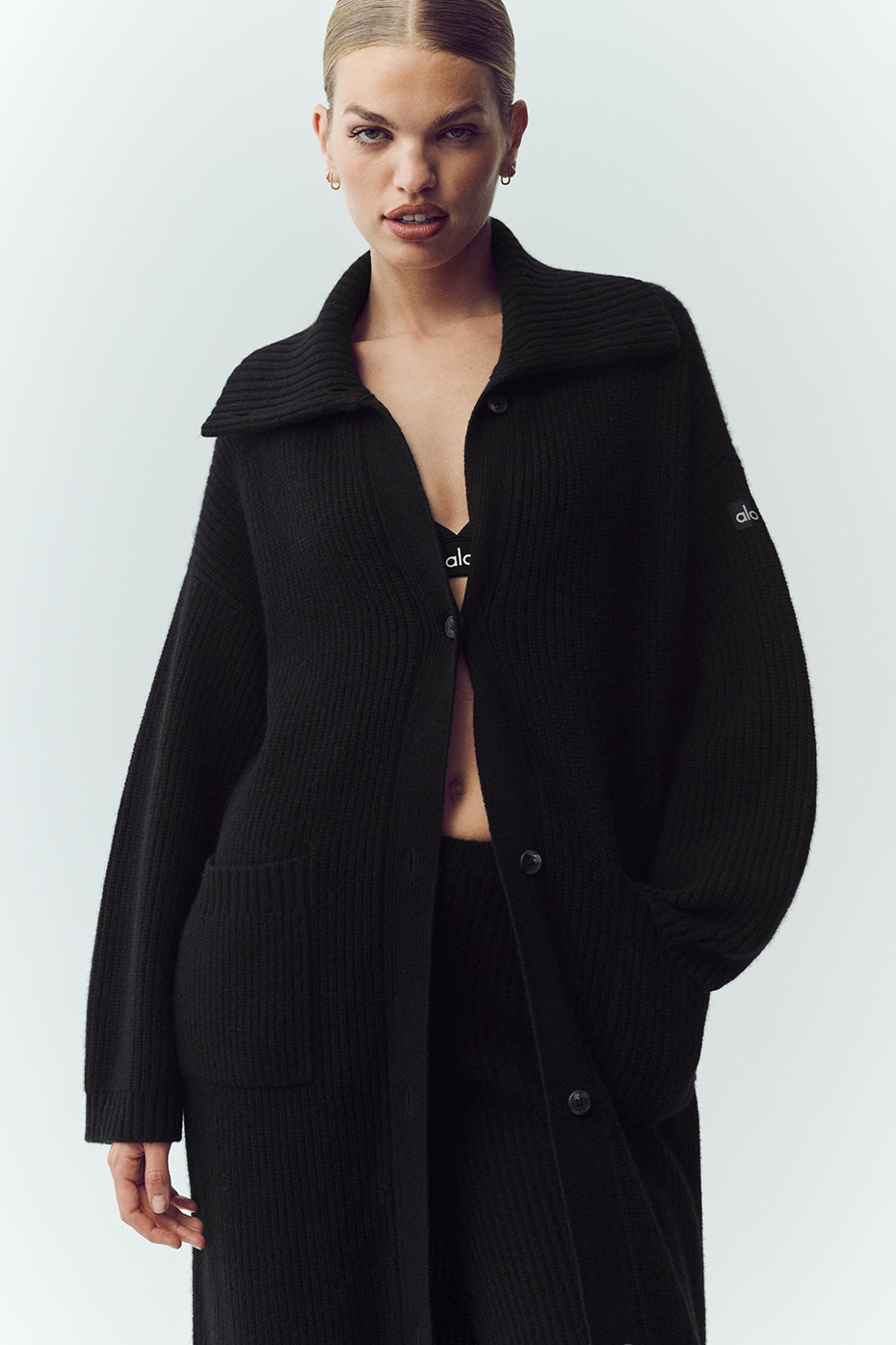 Cashmere Northstar Long Cardigan - Black (W4673P)
