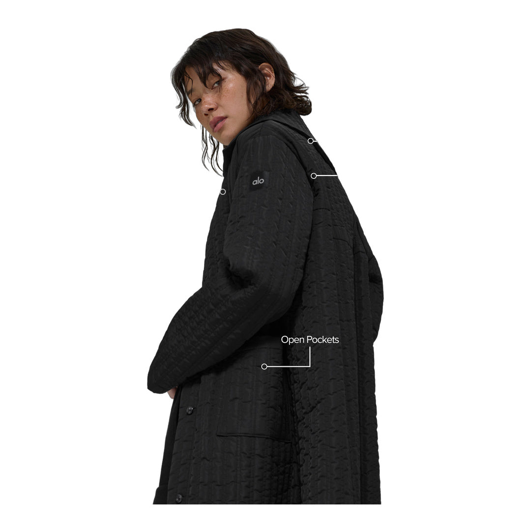 alo Quilted Skyline Long Coat - Black by Alo Yoga