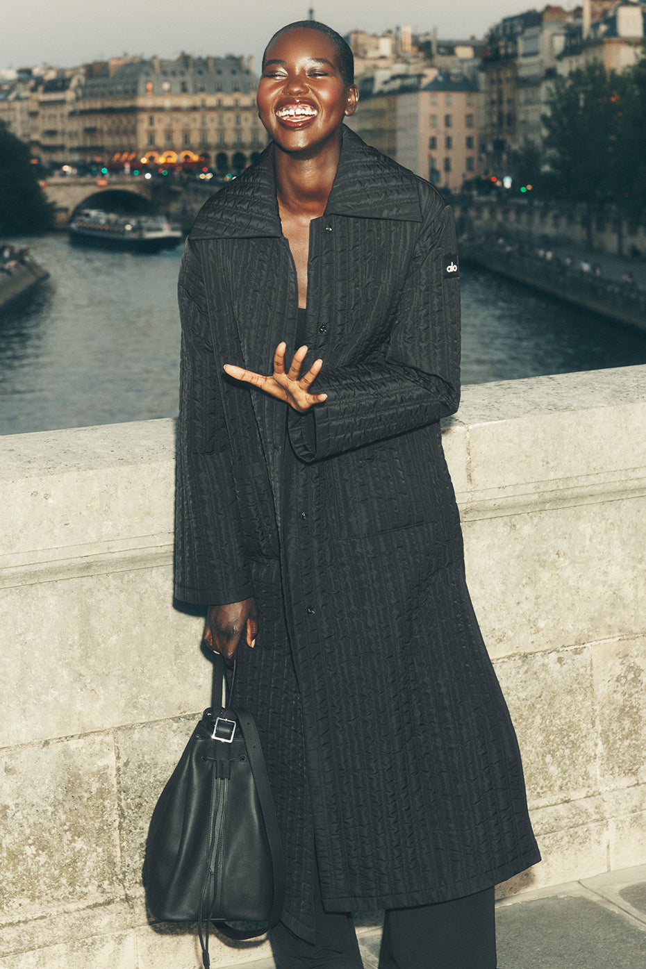 Quilted Skyline Long Coat - Black (W4697R)