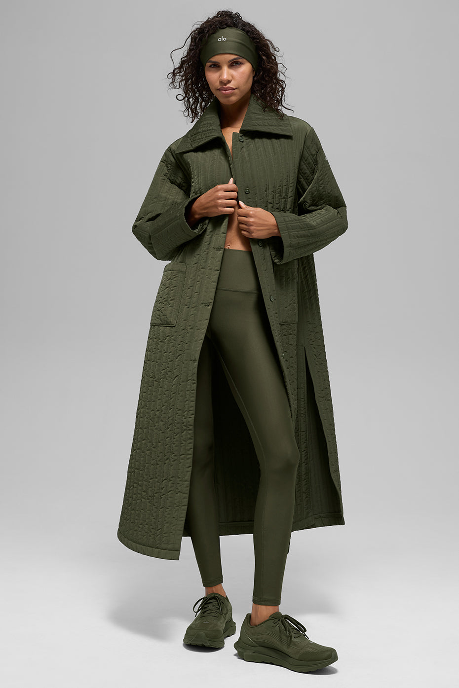 Quilted Skyline Long Coat - Green Olive (W4697R)