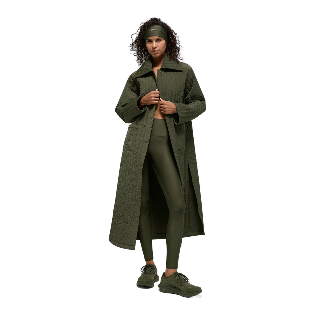 alo Quilted Skyline Long Coat - Green Olive by Alo Yoga