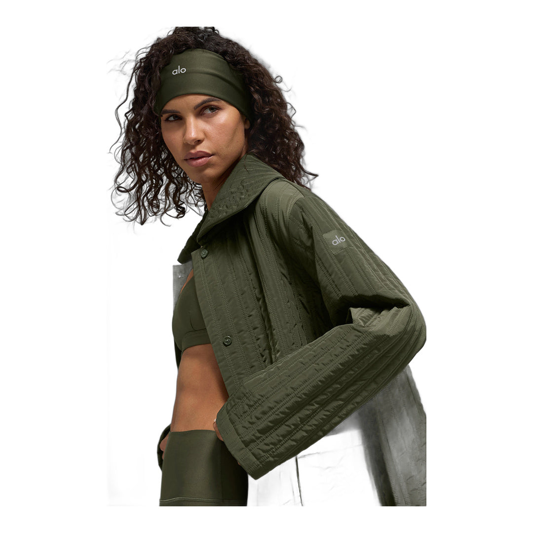 alo Quilted Skyline Long Coat - Green Olive by Alo Yoga