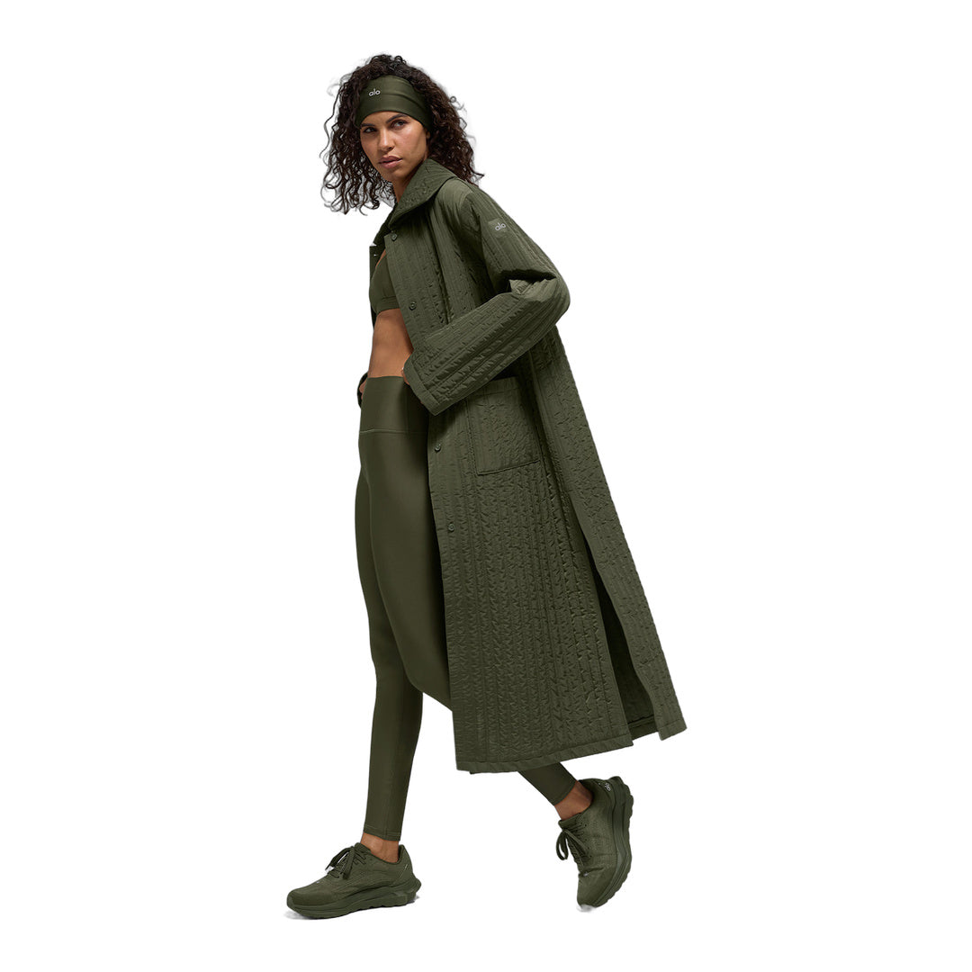 alo Quilted Skyline Long Coat - Green Olive by Alo Yoga