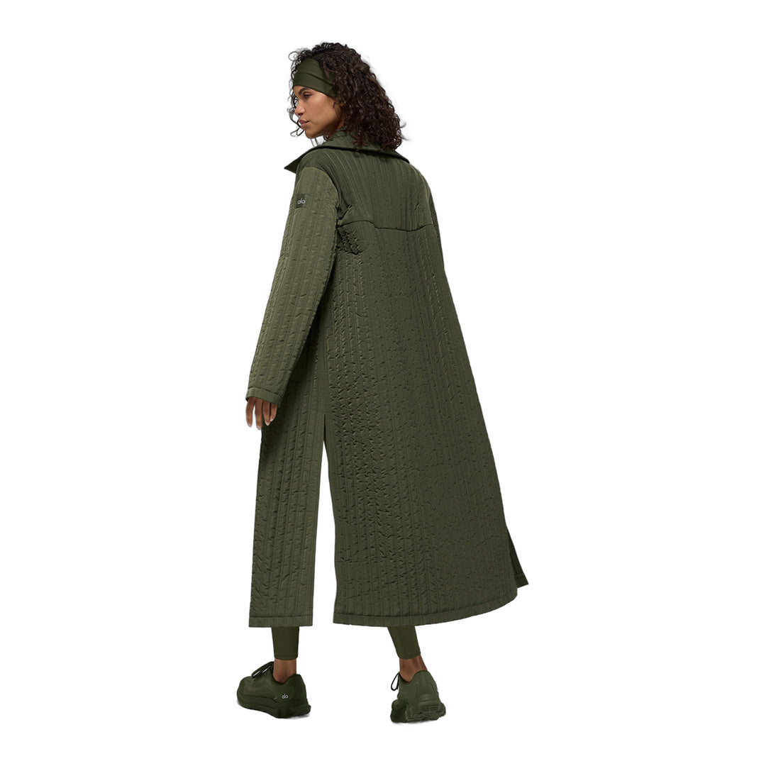 alo Quilted Skyline Long Coat - Green Olive by Alo Yoga