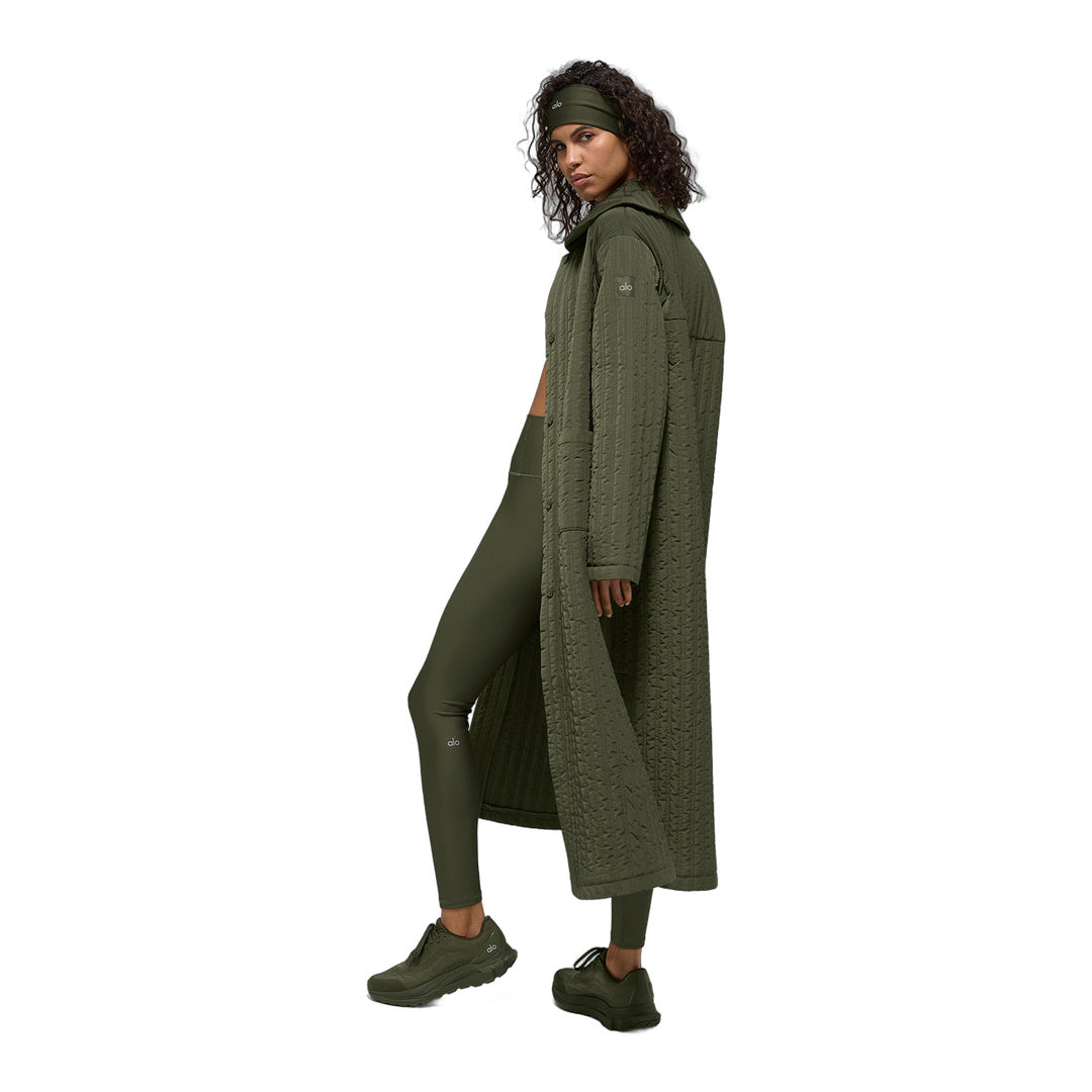 alo Quilted Skyline Long Coat - Green Olive by Alo Yoga