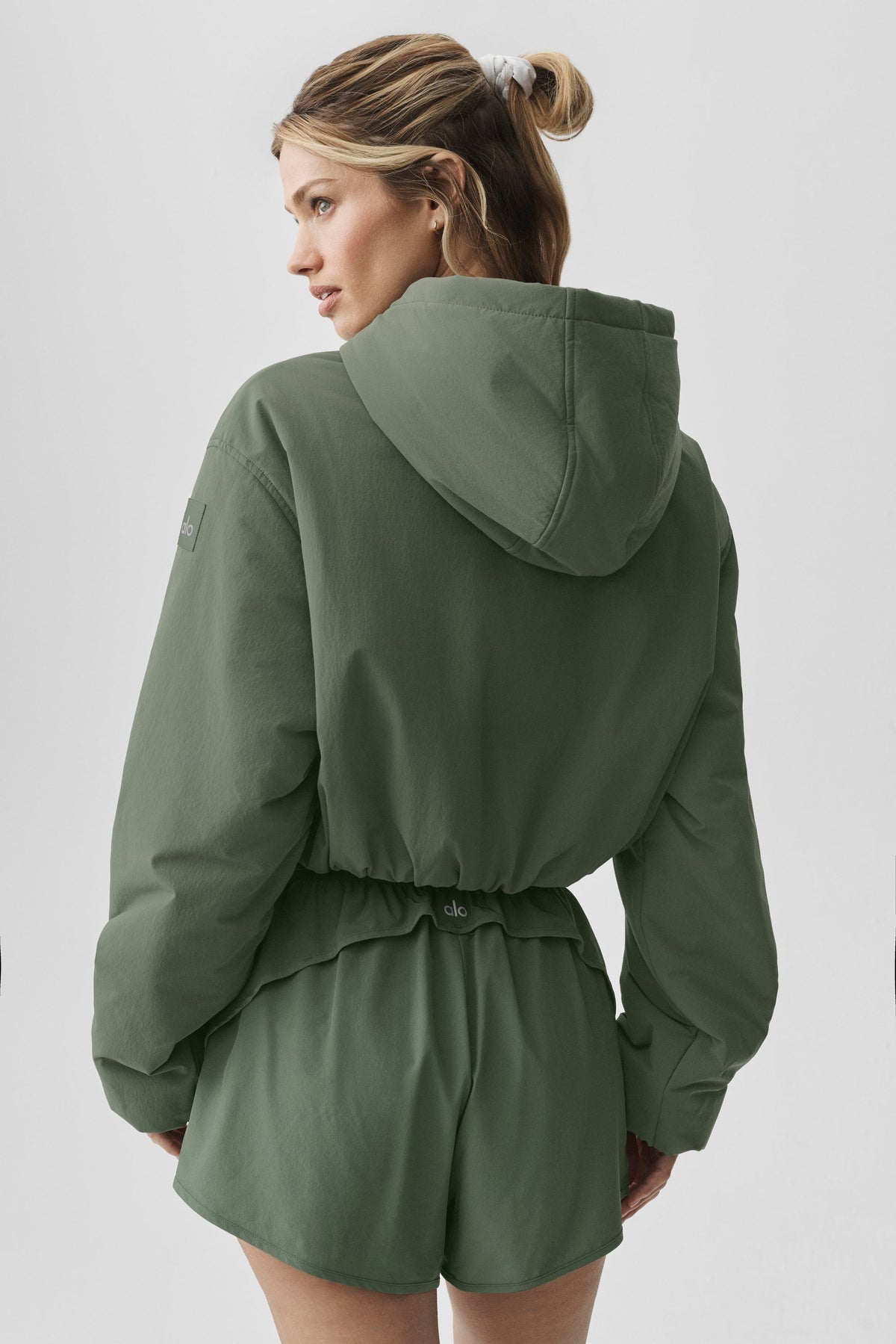 Alo Yoga Cropped Mountain Peak Full-Zip Hoodie in Bamboo Green, product image 2 of 5