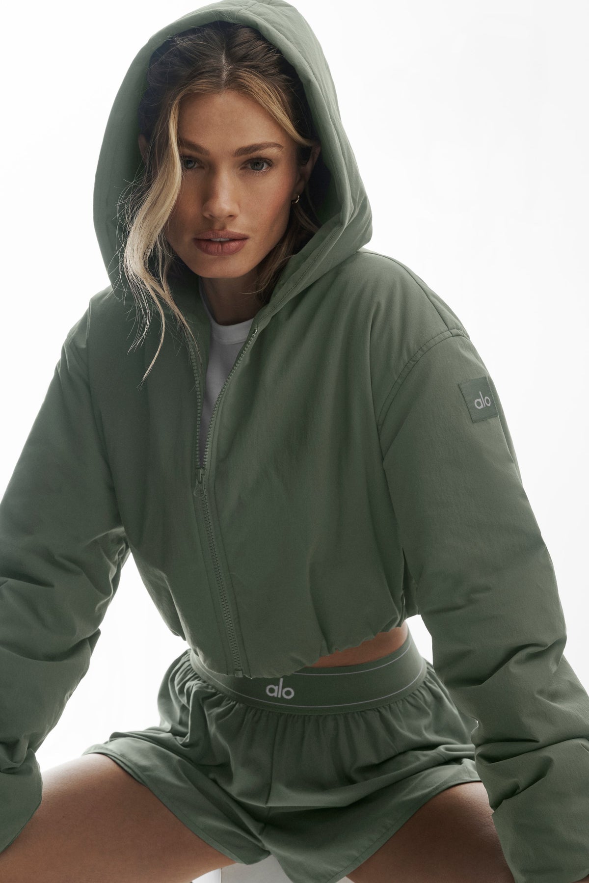 Alo Yoga Cropped Mountain Peak Full-Zip Hoodie in Bamboo Green, product image 5 of 5