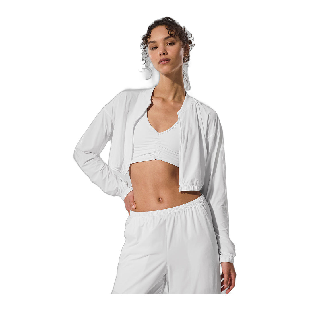 alo Cropped Breezy Full-Zip Cover Up - White by Alo Yoga
