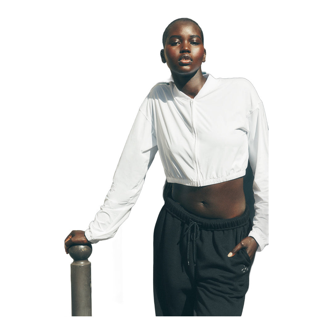 alo Cropped Breezy Full-Zip Cover Up - White by Alo Yoga