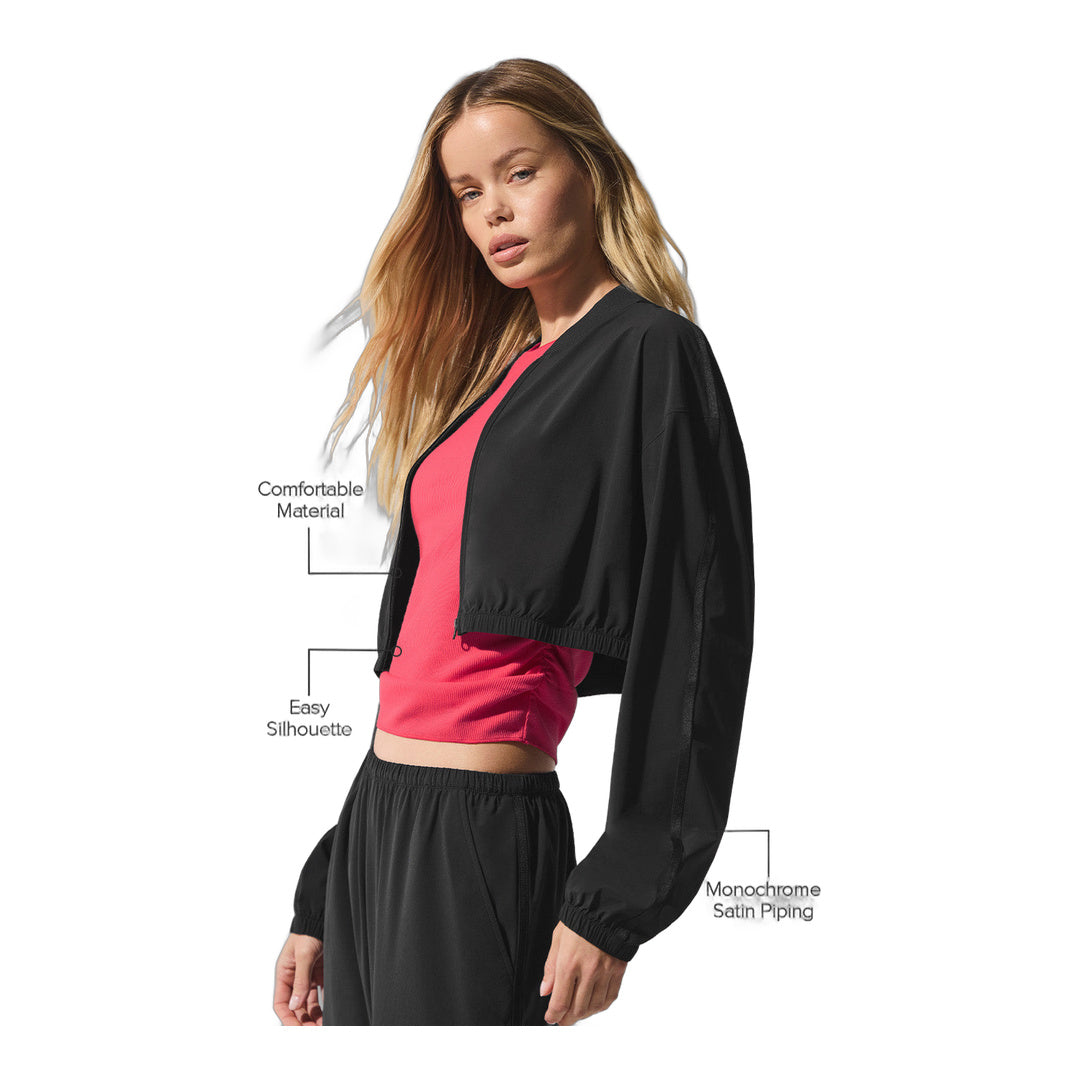 alo Cropped Breezy Full-Zip Cover Up - Black by Alo Yoga