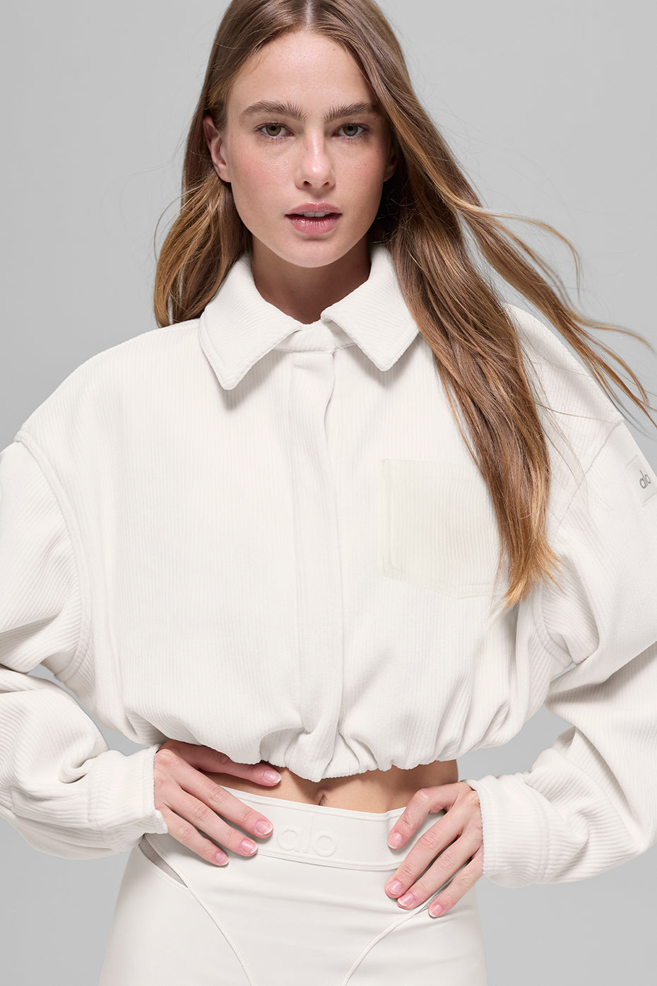 Ribbed Velour Cropped Mountain Side Jacket - Ivory (W4735R)