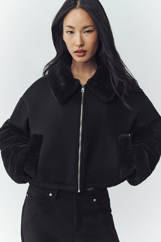 Wool Blend Nightfall Bomber - Black (W4768P)