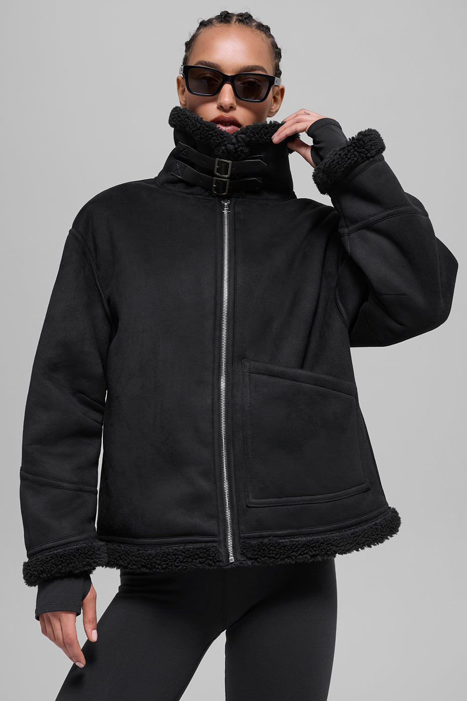 Faux Shearling Grand Jacket - Black (W4774R)