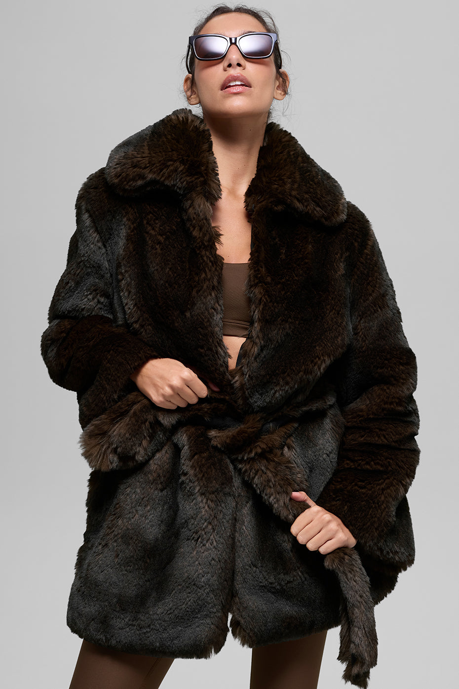 Faux Fur Starstruck Coat - Midnight Brown/Black (W4779R)